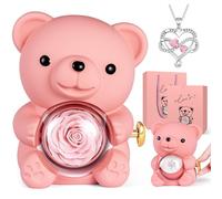 Aloskart Orso Rosa Eterna con Collana,Orsetto di Rose Eterna Stabilizzate