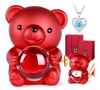 Aloskart Orso Rosa Eterna con Collana,Orsetto di Rose Eterna Stabilizzate