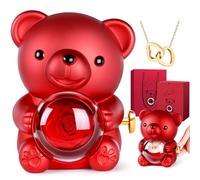 Aloskart Orso Rosa Eterna con Collana,Orsetto di Rose Eterna Stabilizzate