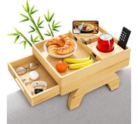Aloskart Vassoio Per Divano con Portabicchieri e Supporto Tablet | Vassoio per Bracciolo per Snack, Vassoio di Legno, Porta Bevande e Telefono, Ideale per Soggiorno, Camera da Letto