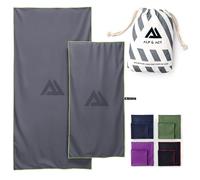 ALP & ACT Asciugamano in microfibra Set di 2-100% microfibra riciclata - EXTRA COMPATTO e leggero - 150x70 cm + 100x50 cm - Come telo mare, da viaggio o sportivo - Asciugamani con borsa - grigio