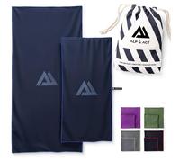 ALP & ACT Asciugamano in microfibra Set di 2-100% microfibra riciclata - EXTRA COMPATTO e leggero - 150x70 cm + 100x50 cm - Come telo mare, da viaggio o sportivo - Asciugamani con borsa - blu