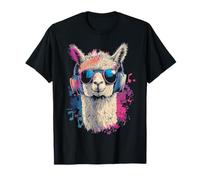 Alpaca Animale Astratto Motivo Musica Cuffia Art Alpaca Maglietta