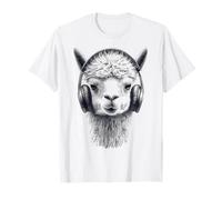 Alpaca Animale Stampa Musica Cuffia Illustrazione Alpaca Maglietta