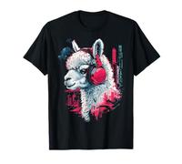 Alpaca Astratto Amante Animali Musica Cuffia Artwork Alpaca Maglietta