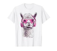 Alpaca Carino Ritratto Animale Amante Musica Cuffia Art Alpaca Maglietta
