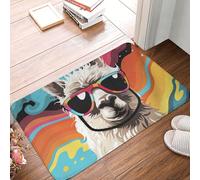 Alpaca che indossa occhiali da sole, zerbino resistente per interni ed esterni, antiscivolo, assorbente, tappetino da ingresso a basso profilo, lavabile, tappetino da bagno in flanella, 40,6 x 61 cm