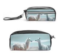 Alpaca on the Grass Astuccio in pelle di grande capacità con cerniera, piccola borsa portatile per trucchi, organizer per forniture per ufficio per donne e uomini