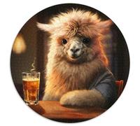 Alpaka trinkt Bier Puzzle für Erwachsene, 1000 Teile, rund, aus Pappe, für Teenager, interaktives Familienspiel, herausforderndes Geschenk, 1000 Teile (67,5x67,5cm)