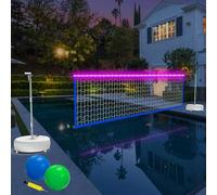 Alpcouts Set di rete da pallavolo da piscina con luci colorate solari, rete da pallavolo portatile da esterno con luce a LED per piscina da 4,6 m - 9,8 m di lunghezza regolabile, set di giochi di