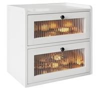 Alpeir Contenitore per il pane in legno, a 2 ripiani, con foro di ventilazione, freschezza più lunga e facile manutenzione, contenitore per snack e frutta, 36,7 x 23,9 x 34,4 cm, bianco