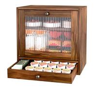 Alpeir Scatola per pane in legno per bancone della cucina, 3 ripiani, grande, con finestra e cassetto, contenitore per pane fatto in casa, Boite a Pain Pour Comptoir, marrone retrò