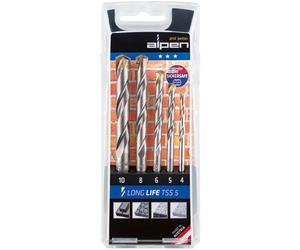 Alpen 87661 Long Life Punte Muro in Serie, 4-10 mm, 5 Pezzi, Grigio