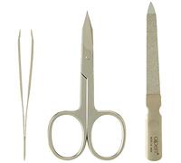 Alpen Set per manicure 3 pezzi, antiruggine, forbici per cuticole e unghie, pinzette, lima per unghie, custodia nera