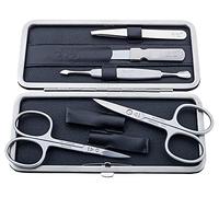 Alpen Set per manicure, 5 pezzi, antiruggine, forbici per cuticole, forbici per unghie, pinzette, spingi unghie, lima per unghie, custodia nera