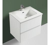 Alpenberger - Lavabo con mobiletto da 60 cm di larghezza, lavabo per ospiti, WC e bagno, colore: bianco con cassetti, da appendere e lavabo in ceramica
