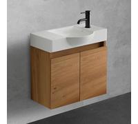 Alpenberger - Lavabo con mobiletto, larghezza 55 cm, lavabo con mobiletto da bagno, moderno set di mobili da bagno, in bambù, piccolo lavandino per ospiti, mobiletto da bagno