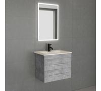 Alpenberger - Lavabo per ospiti con mobiletto e specchio da bagno con luce, larghezza 60 cm, mobiletto da appendere, colore: grigio con cassetti