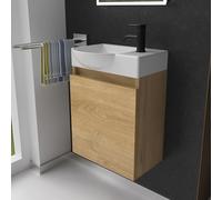 Alpenberger - Lavandino per WC con mobiletto, larghezza 45 cm, lavabo con mobiletto (rovere naturale, lavandino, lato sinistro)