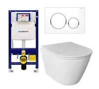 Alpenberger - Set WC con coperchio per WC con abbassamento automatico, set completo con cassetta di risciacquo, set completo da parete Geberit con piastra di azionamento