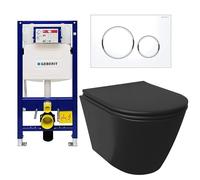 Alpenberger - Set WC nero con coperchio per WC con abbassamento automatico | WC con cassetta di risciacquo | Set completo | Geberit elemento da parete completo con piastra di azionamento