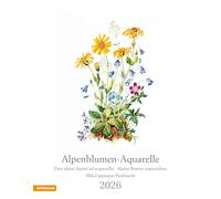 Alpenblumen-Aquarelle. Fiori alpini dipinti ad acquerello. Calendario grande 2026