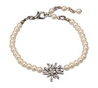 Alpenflüstern DAB074 - Bracciale da donna con perle e strass, con stella alpina, colore argento antico, colore bianco, 16.5 centimeters, 70% vetro, 10% ferro, 20% lega di metallo
