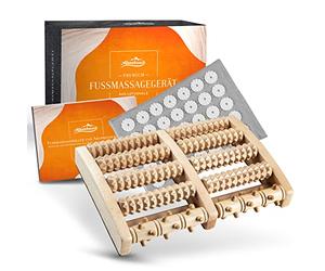 ALPENHAUCH - Rullo massaggiante per piedi in vero legno con tappetino per agopressione - massaggiatore vitalizzante per piedi con gommini - stimolante massaggio ai piedi - massaggio per sperone