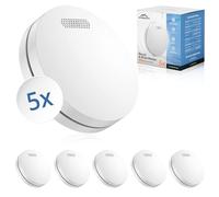 ALPENLUFT Rivelatore di fumo senza fili collegato in rete, batteria da 10 anni, fumo, Allarme fumo e rivelatore di calore 2in1, Allarme antincendio, Senza forare, senza LED lampeggiante (Set con 5)