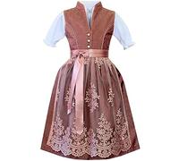 Alpenmärchen Dirndl per bambini in esclusiva collezione con grembiule e camicetta - ALM-K977, rosso scuro-rosa, 140 cm