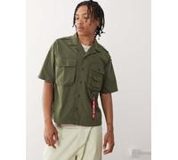 Alpha Industries Aloha Safari Camicia Button-Down, Dark Olive, M Uomo