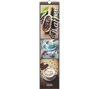 Alpha Edition - Agenda da cucina caffè 2026 - Calendario a righe 11,3 x 49,5 cm con idee per ricette e calendario tedesco, elegante calendario da parete per cucina e amanti del caffè con spazio per