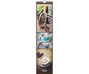 Alpha Edition - Agenda da cucina caffè 2026 - Calendario a righe 11,3 x 49,5 cm con idee per ricette e calendario tedesco, elegante calendario da parete per cucina e amanti del caffè con spazio per