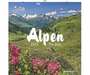 Alpha Edition - Calendario da parete Alpen 2026, 30 x 30 cm, con spazio per appunti e appuntamenti, scatti delle Alpi, panoramica mensile e date di vacanza DE/AT/CH: The Alps