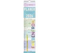 Alpha Edition - Planner colorato 2026 - Agenda a strisce 11,3 × 49,5 cm con calendario tedesco e giorni festivi (DE/AT/CH), calendario da parete colorato per cucina, ufficio e home office