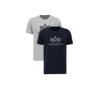 Alpha Industries Basic T 2 Pack T-Shirt da Uomo, Grey.Heat/Rep.Blue, M