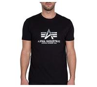 Alpha Industries Basic T-Shirt Maglietta con Stampa in Lamina per Uomo, Nero/Metallo Argento, M