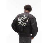 Alpha Industries - Bomber nero invecchiato con logo sul retro e tasca MA1 XXL