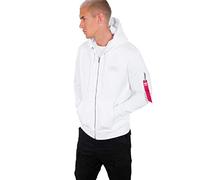 Alpha Industries Felpa con Cappuccio e Zip con Stampa Posteriore per Uomo White