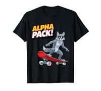 Alpha Pack Wolf Skater Cool Urban Animal Maglietta