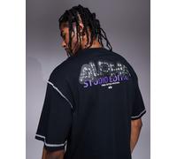 Alpha - T-shirt nera con stampa del logo in rilievo sulla schiena-Nero L