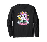 Alpha Unicorn Male Mythical Creature Graphic Art Cool Humor Maglia a Manica