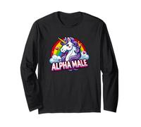 Alpha Unicorn Male Rainbow Funny Animal Graphic Art Novelty Maglia a Manica