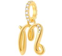 Alphabet CZ Oro Lettera M Pendente Charm, Placcato oro giallo 18K 925 Argento Sterling Iniziale M Pendente Perline Fit Pandora La Mia Prima Festa della Mamma Braccialetto