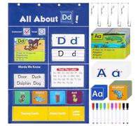 Alphabet Learning Pocket Chart, Wall Chart with Letter Flash Cards, Interactive Letter Recognition Tool, Early Literacy Learning Aid for Preschool Kindergarten Classroom Homeschool