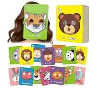Alphabet Mask Cards 26 PCS, Giant ABC Animal Flash Cards, Flash Card Colorful Learning for Kids, Interactive Educational Games, Letters Recognition & English Practice