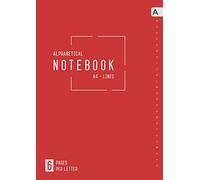 Alphabetical Notebook A4: 6 Pages per Letter | Lined-Journal Organizer Large with A-Z Tabs Printed | Smart Design Red