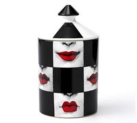 AlphaDesignLuxe Portacandele decorativo fatto a mano per aromaterapia, vaso di candela dal design italiano, decorazione alla moda, vaso da tavolo, arte moderna, viso femminile, occhi, labbra,