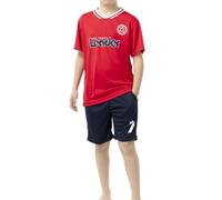 ALPHADVENTURE - Set Sportivo Bambino Calcio, Tuta da 2 Pezzi, Set Maglietta a Maniche Corte con Collo Speciale e Pantaloncini con Tasche Sportive - Taglie da 6 a 14 anni, Rosso / blu navy, 10