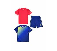 ALPHADVENTURE Set Sportivo per Bambini in 3 Pezzi, 2 Magliette a Maniche Corte e 1 Pantaloncini, Blu Royal e Rosso, 6-14 Anni, 12 Anni